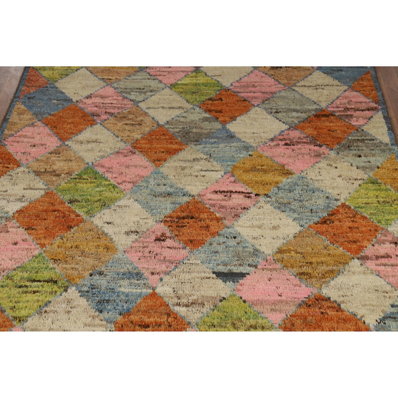 Tribal Multi-Color Trellis Moroccan Oriental Rug Handmade Wool Carpet - 6'9" x 10'0"
