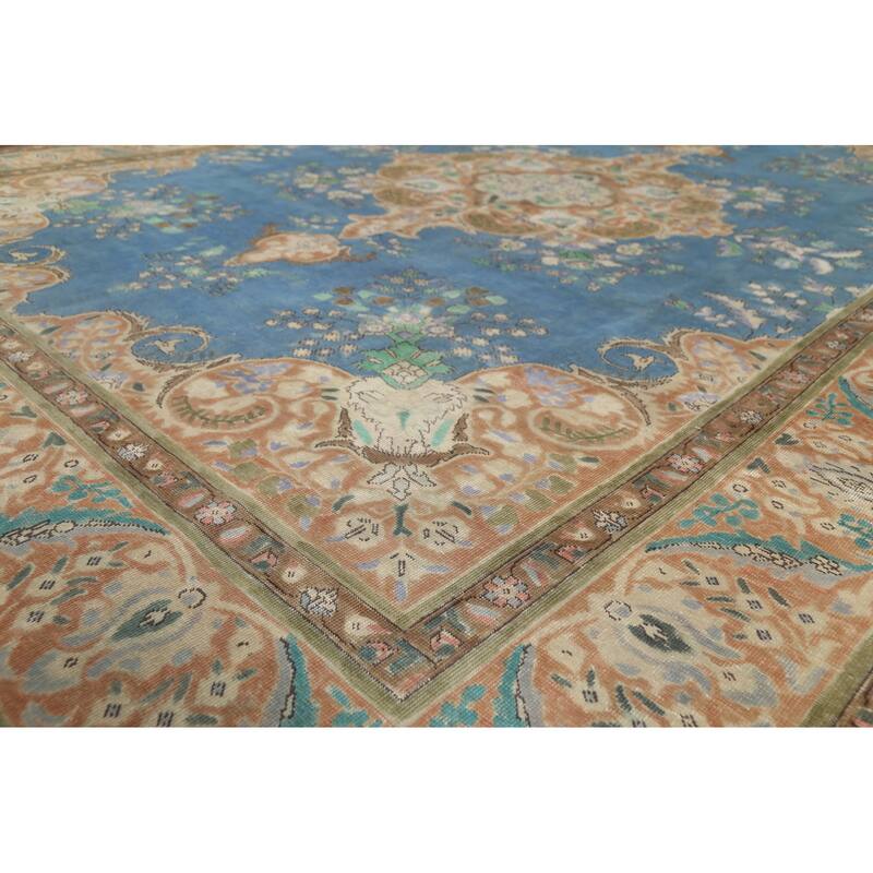 Blue Tabriz Persian Vintage Rug Hand-Knotted Wool Carpet - 9'6"x 12'9"