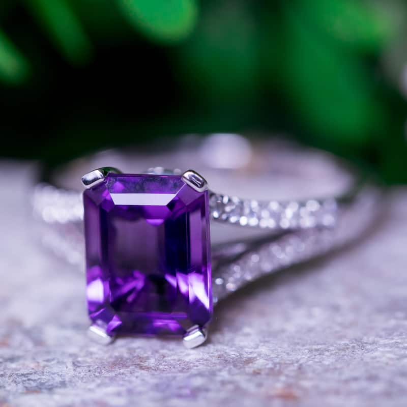 Auriya 1 1/4ct Fancy Emerald-cut Purple Amethyst and Diamond Engagement Ring 1/4ctw 14k Gold