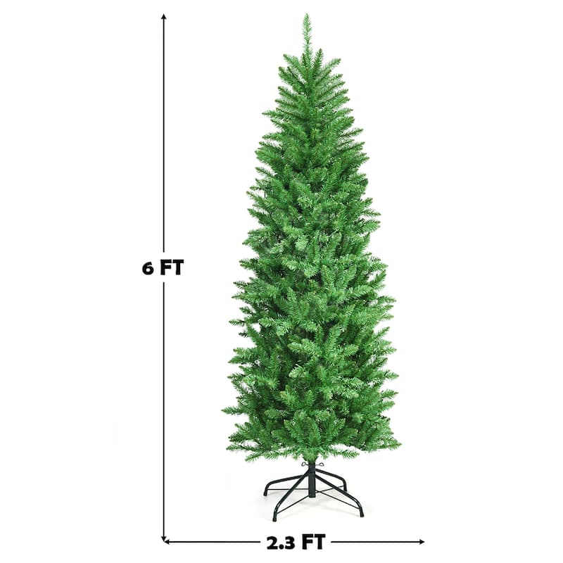 Costway 5/6/7 Ft Pre-lit Artificial Pencil Christmas Tree Hinged Fir