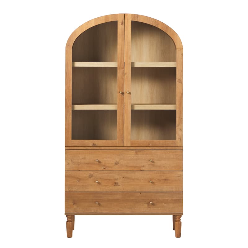 Walker Edison Modern Arched MDF Bookshelf Cabinet with Glass Doors