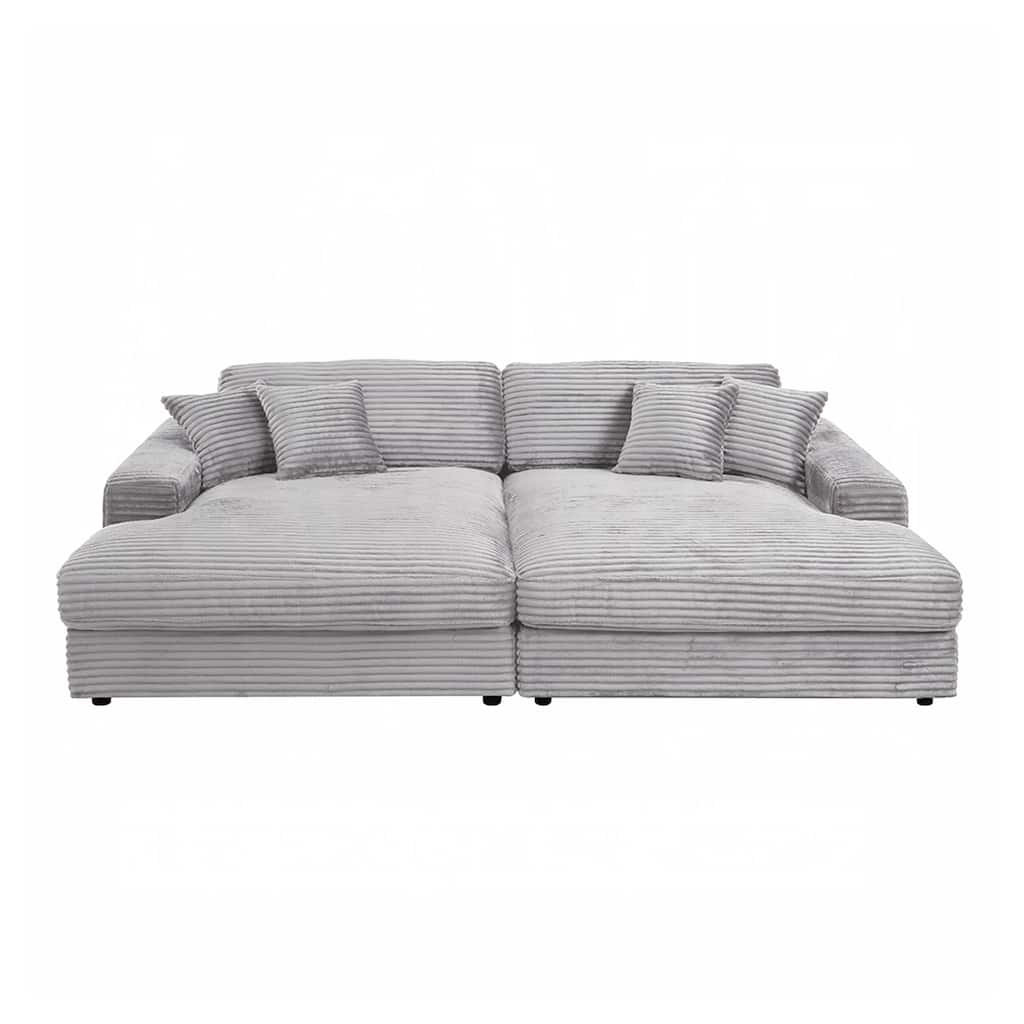 Corduroy Fabric Upholstered Sectional Sofa with 4 Pillows