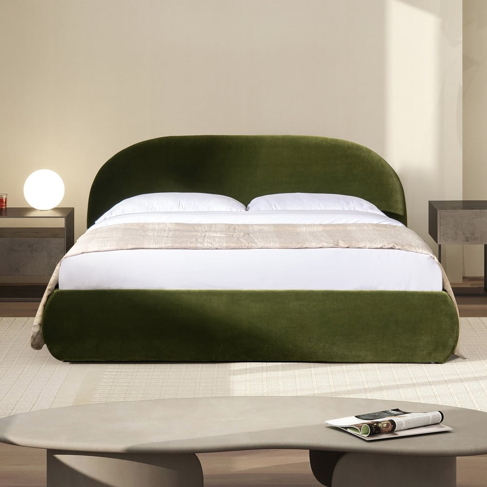 Archie Mid-Century Modern Velvet Upholstered Arched Platform Bed