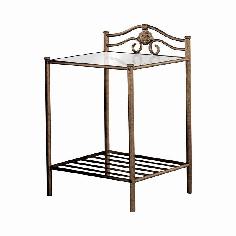 Antique Gold Finish 20 in. W Nightstand with Sturdy Glass Top