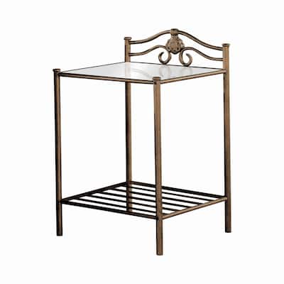 Antique Gold Finish 20 in. W Nightstand with Sturdy Glass Top