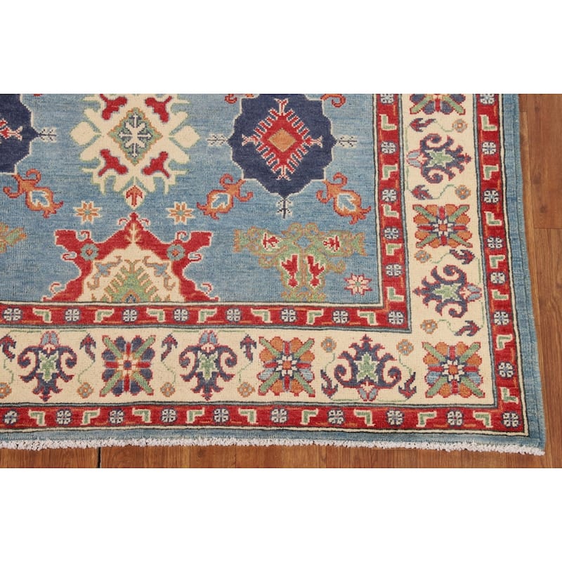 Traditional Kazak Oriental Area Rug Handmade Blue Wool Carpet - 4'11" x 6'9"