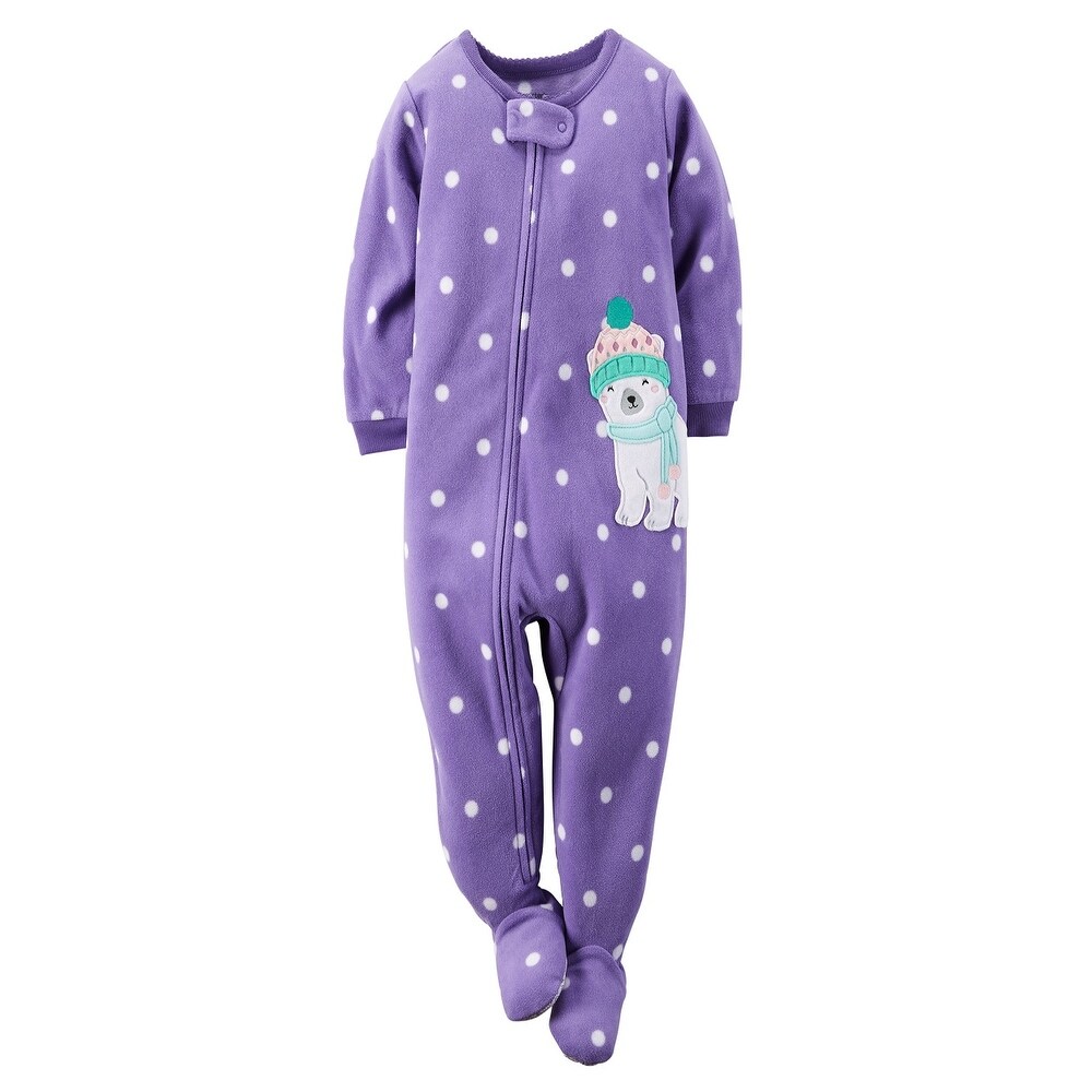 Shop Carter S Girls One Piece Footed Fleece Sleeper Pajamas 2t Purple Polka Bear Overstock 29330629