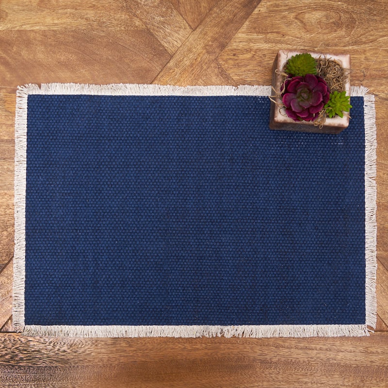 Fringed Vintage Indigo Placemats Set of 6, 14" x 20"