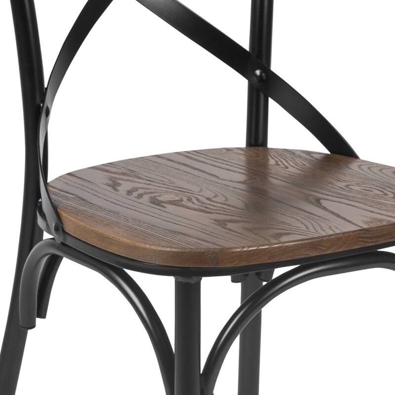 Cross Back Metal Dining Chair with Wooden Seat