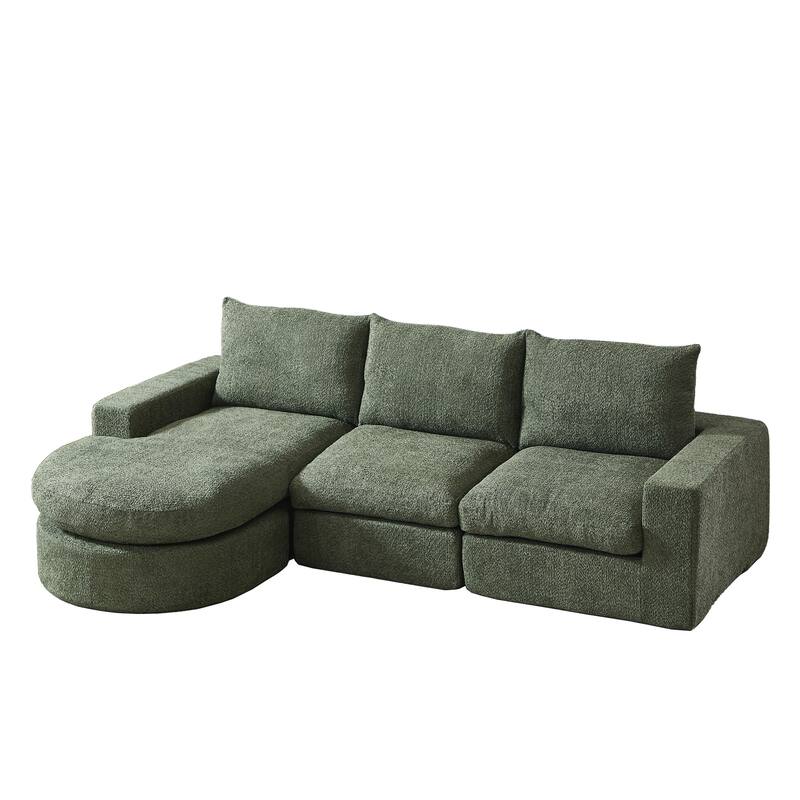 Curved Sectional Sofa with L-Shape Chaise, Chenille Upholstered Boneless Cloud Sofa, Modular 4 Seat Corner Sofa with Cushions