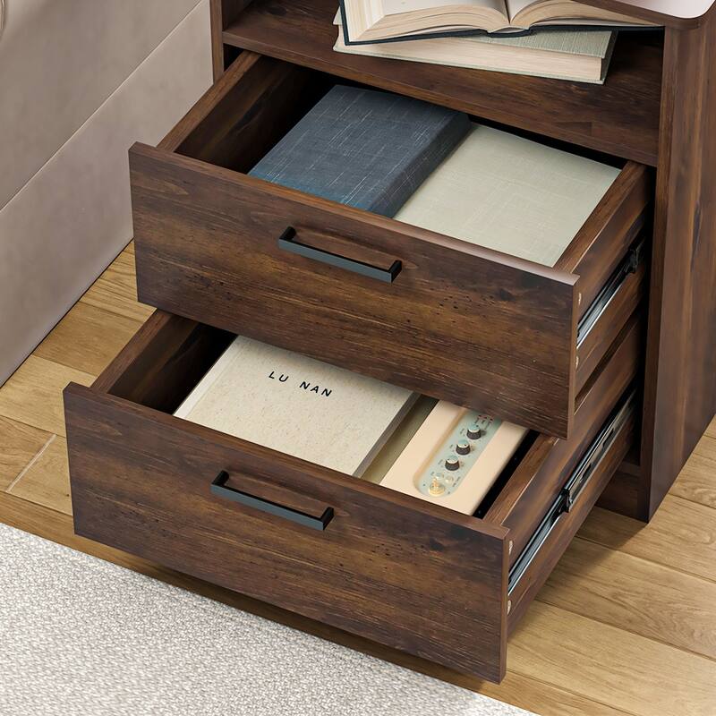 Nightstand with 2 Drawers, Fast Charging Station, USB C, Bedside Table