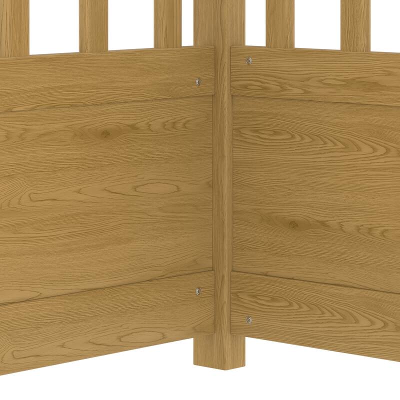 Full Size Wooden Canopy Bed Frame with Guardrails for Kids, Montessori Floor Bed, Four Poster Design