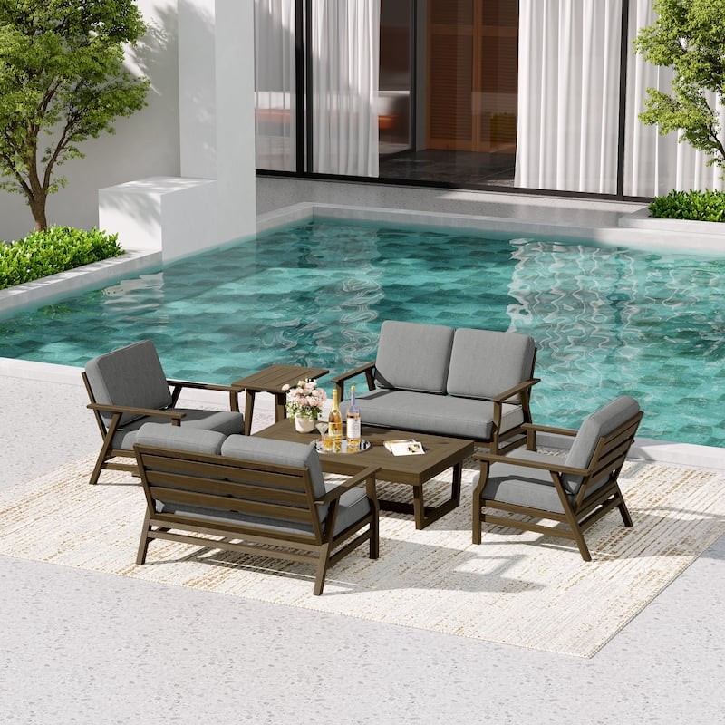 4-Piece Teak Outdoor Conversation Set With 2 Loveseats, Coffee Table & Side Table