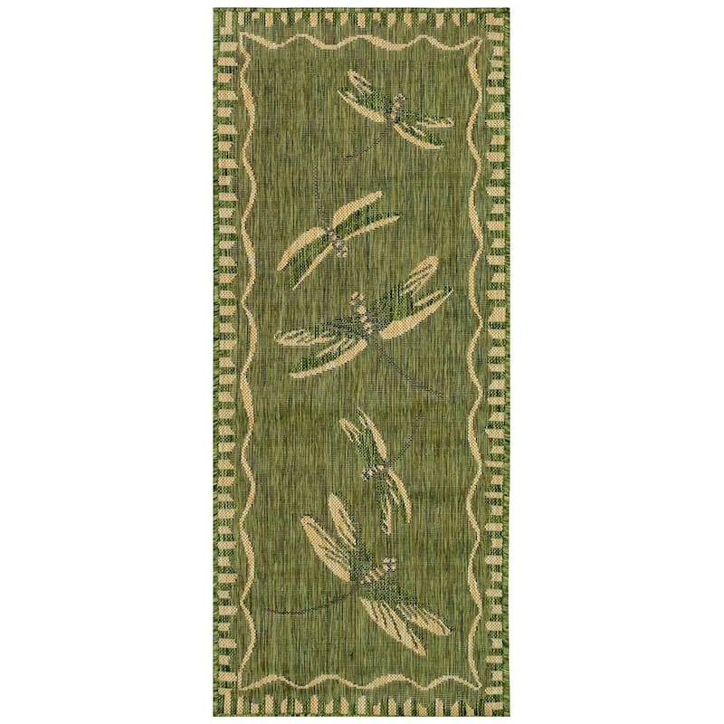 Liora Manne Carmel Dragonfly Indoor/Outdoor Rug - 1'11" x 4'11" - Green