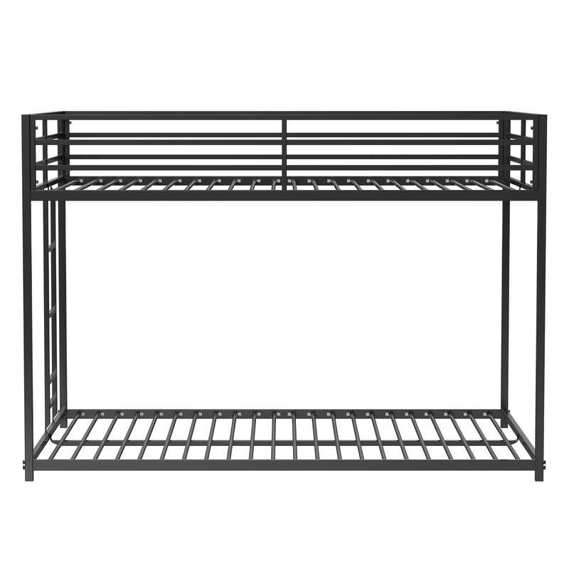 Full Over Full Metal Bunk Bed with Reversible Ladder and Guardrails, Low Profile Design