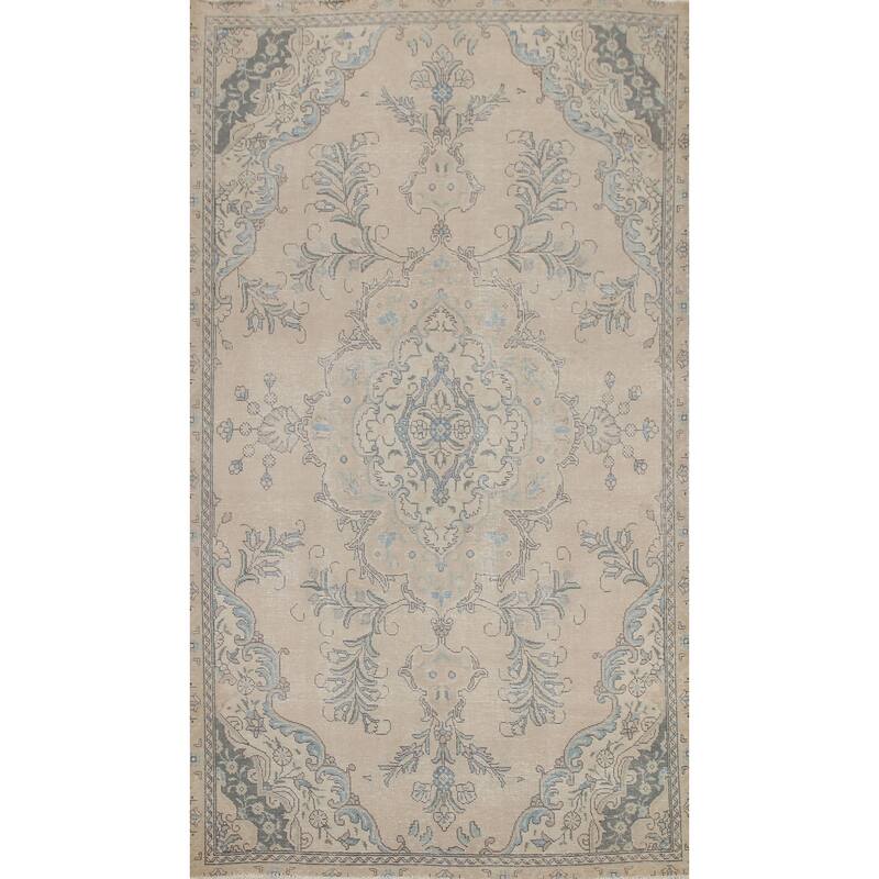 Hand Knotted Oriental 100% Wool Carpet Traditional Floral Beige & Ivories Tabriz Area Rug - 9' 2'' X 5' 6''