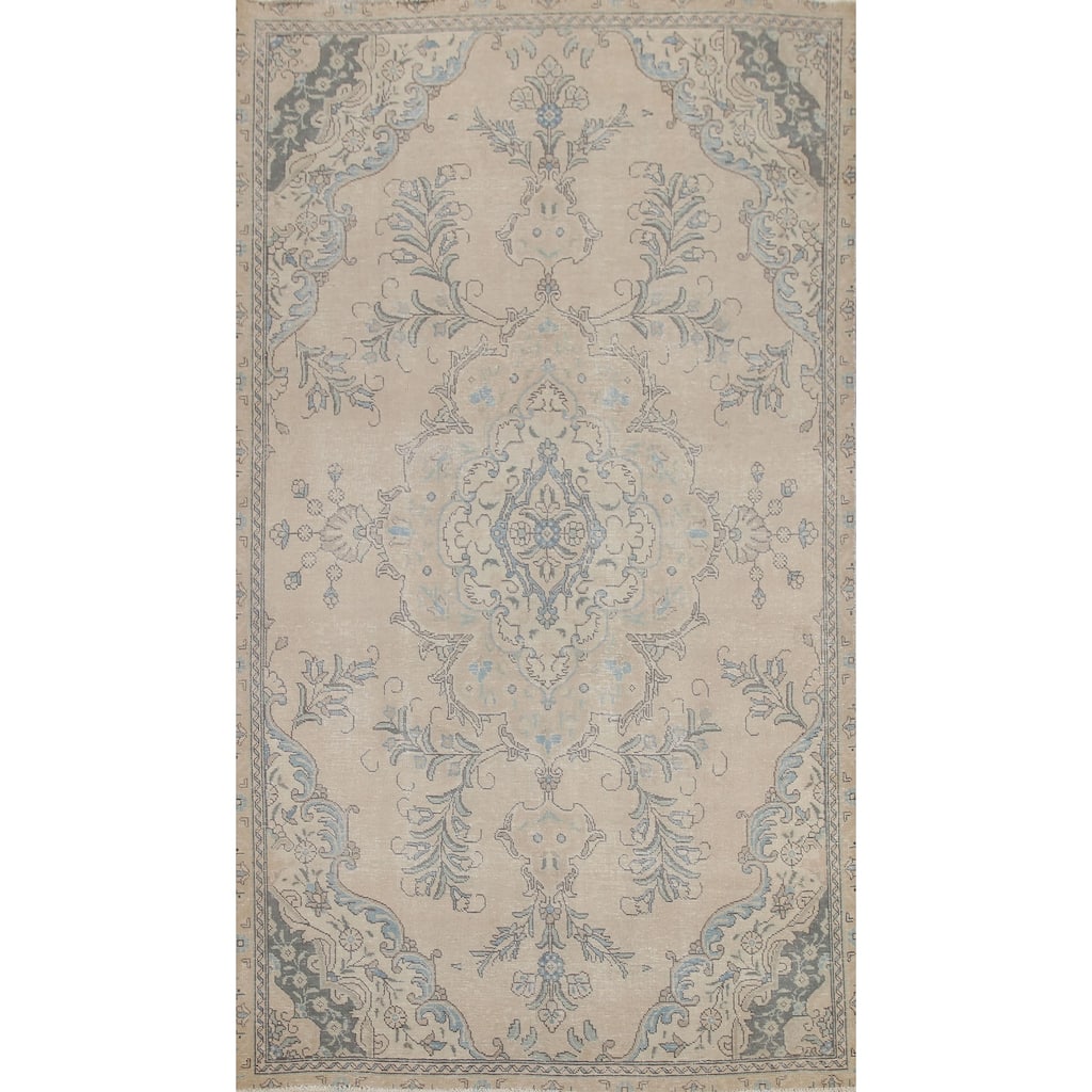 Hand Knotted Oriental 100% Wool Carpet Traditional Floral Beige & Ivories Tabriz Area Rug - 9' 2'' X 5' 6''
