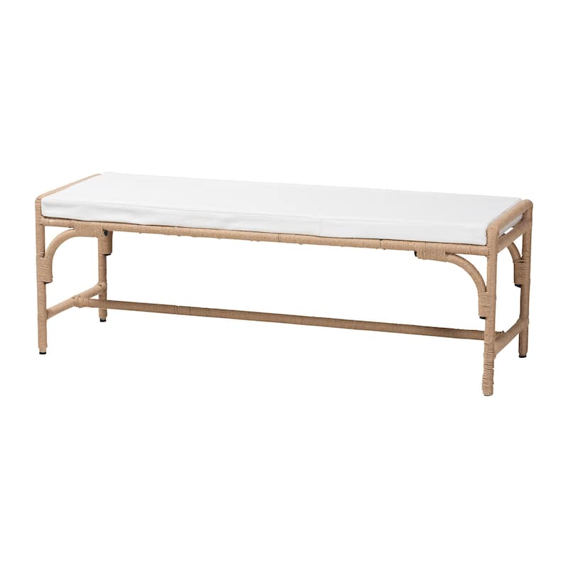 Nasim Modern Bohemian Natural Jute and Metal Accent Bench