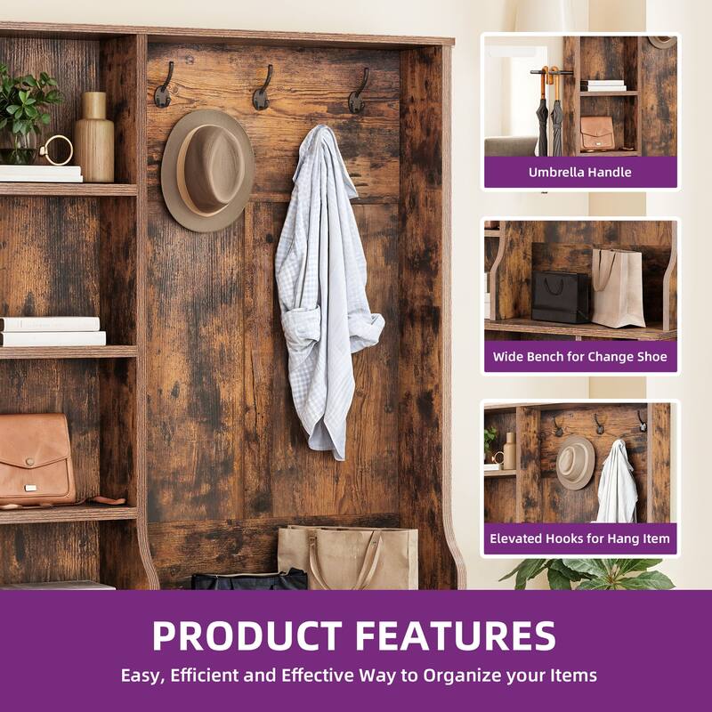 Moasis 39"/59" Farmhouse Hall Tree Bench Shoe Storage Coat Rack for Entryway with Adjustable Shelf