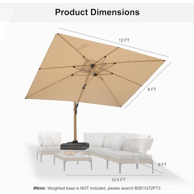 PURPLE LEAF 9x11.5ft Wood Grain Premium Patio Cantilever Umbrella