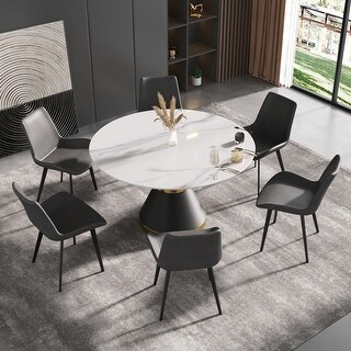 Round Marble Dining Table, Sintered Stone Table Top with Pedestal - Bed ...