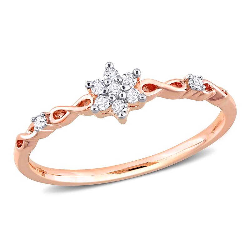 Miadora 1/10ct TDW Diamond Floral Promise Ring in Rose Plated Sterling Silver