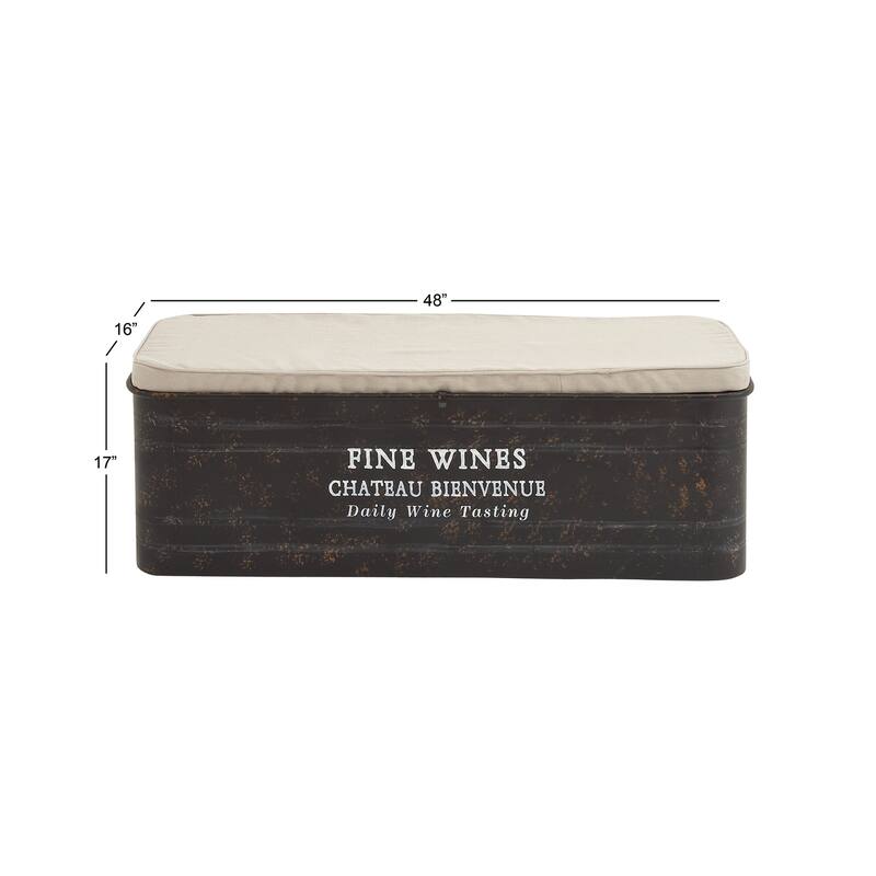 Brown Metal Storage Bench with Cream Burlap Top and Champagne Typography