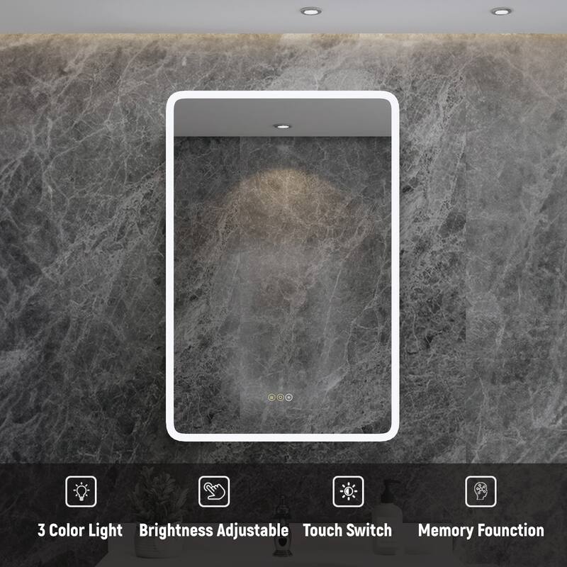 Rounded Edge LED Medicine Cabinet with Mirror, Dimmable, Anti-fog, Adjustable Shelves, Recessed or Wall Mount, ETL Certified