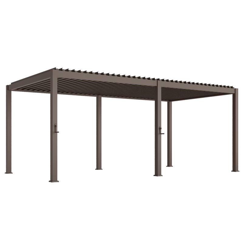 BONOSUKI Outdoor Aluminized Steel Louvered Pergola with Adjustable Roof, Brown