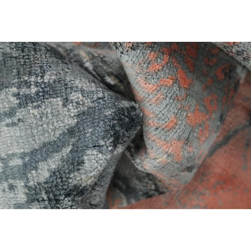 Hand Knotted Oriental Viscose Silk Carpet Modern Pictorial Multi-Colored Abstract Area Rug - 8' 0'' X 5' 0''