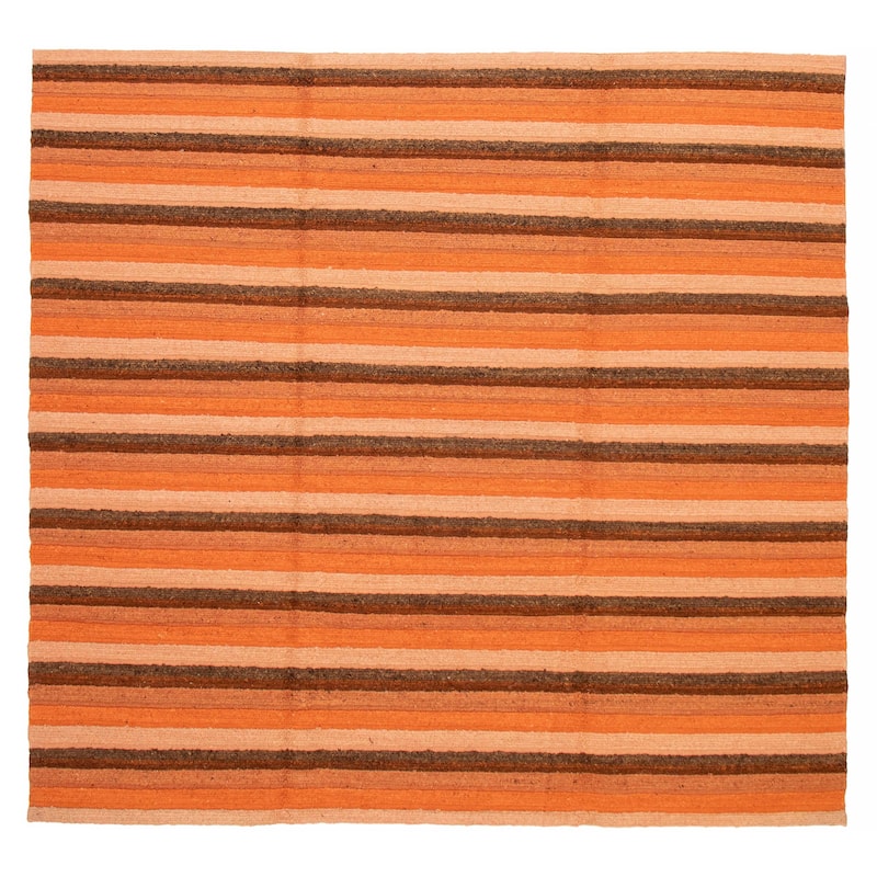 ECARPETGALLERY Flat-Weave Natural Orange Wool Tapestry Kilim - 9'10 x 9'5 - Orange - 9'10 x 9'5