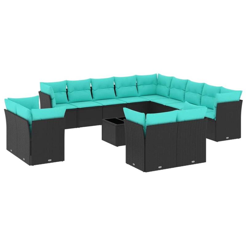 vidaXL 14 Piece Patio Sofa Set with Cushions Black Poly Rattan - 200.8x27.2x200.8