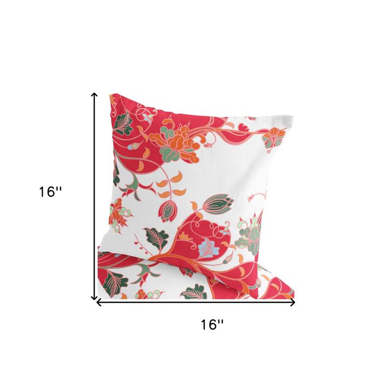 HomeRoots Set of Two 16" X 16" Red and White Blown Seam Floral Indoor Outdoor Throw Pillows - 16.00' X '16.00' X '5.00