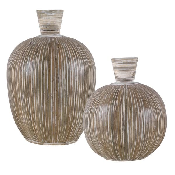 slide 2 of 3, Uttermost Islander White Washed Vases (Set of 2)