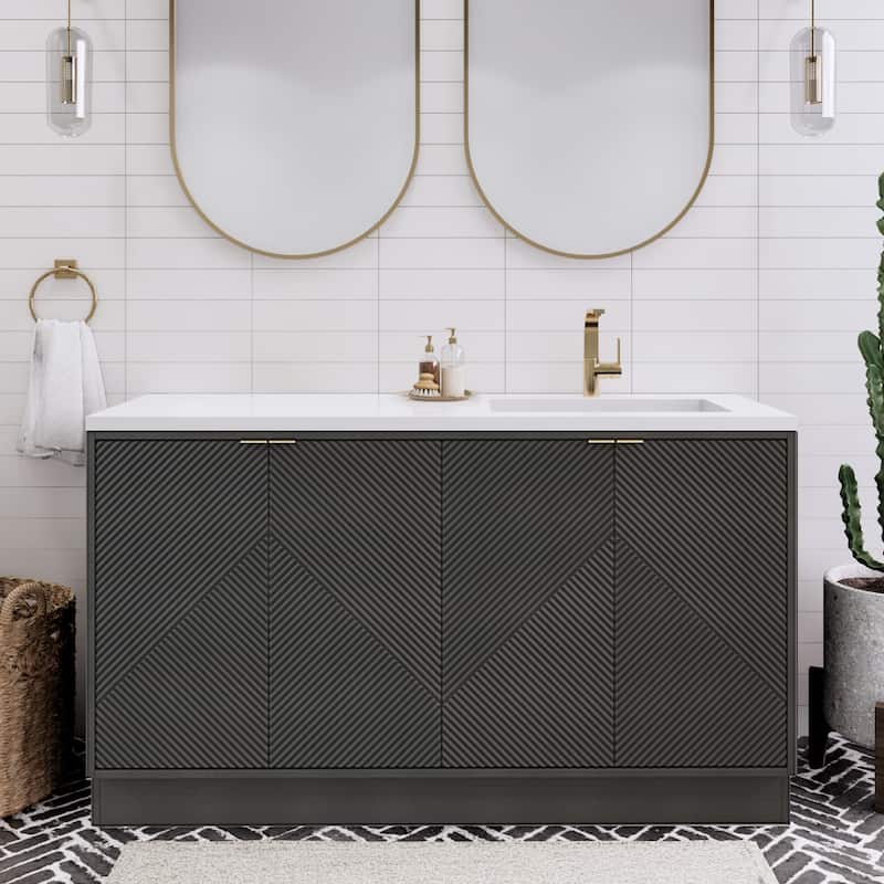 Milano 60" Freestanding Bathroom Vanity with Right White Sink - 59.06" x 19.49" x 35.46'' - Black