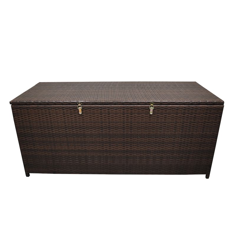Indoor and Outdoor Balcony Patio Deck Porch Pool 113 Gallon Wicker Storage Box Trunk Bin with Metal Frame