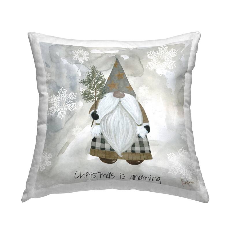 Stupell Seasonal Gnome Holding Holiday Pine Snowflakes Printed Throw Pillow by Livi + Fin