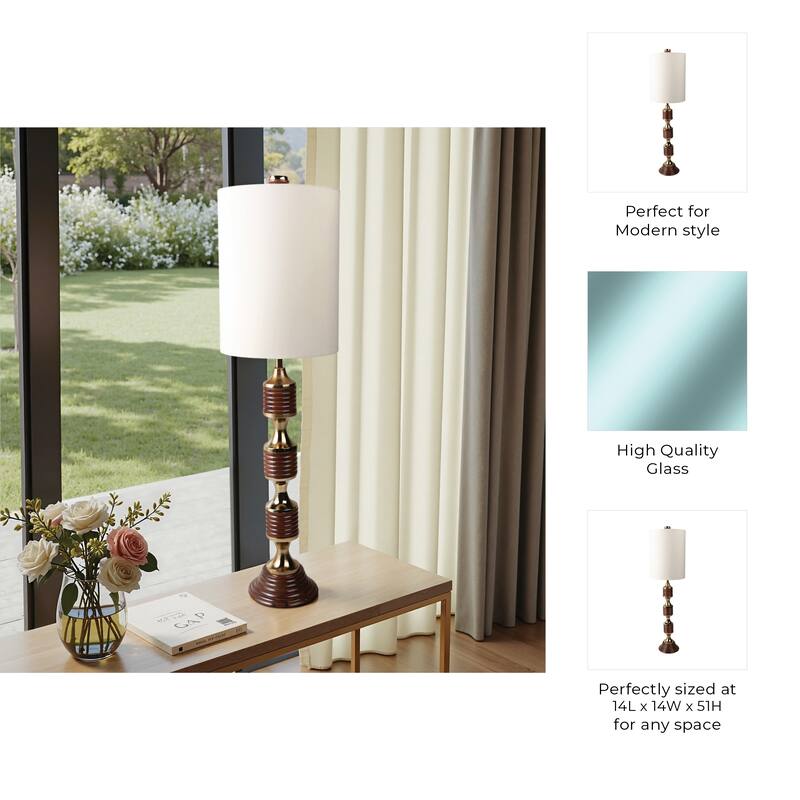Glass Table Lamp Brass Shade Transitional Lighting - 51" Brown - 14" x 14" x 51"