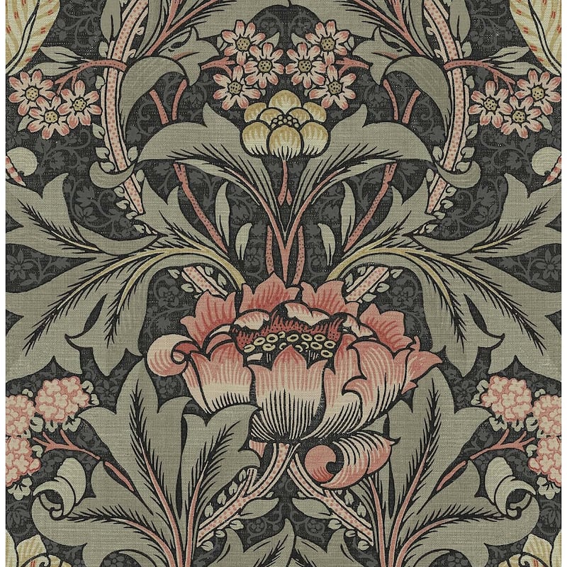 NextWall Acanthus Floral Peel and Stick Wallpaper - 20.5 in. W x 18 ft. L - Charcoal & Rosewood