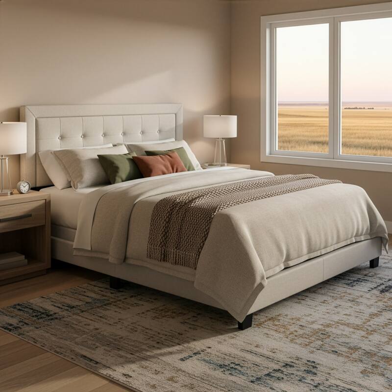Austin Fabric Queen Bed with Button Tufting and Stitching