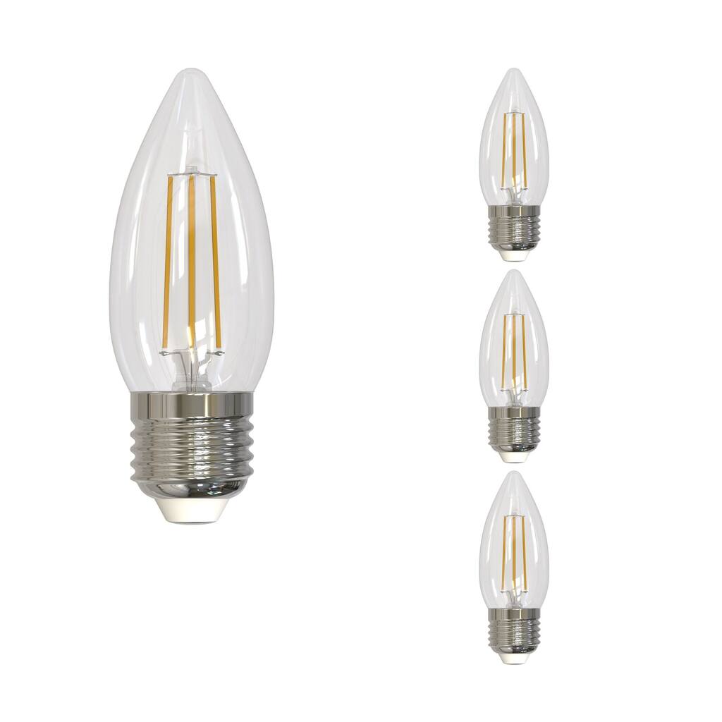 Bulbrite LED Filament Pack of (4) 5.5 Watt Dimmable B11 Light Bulbs with Clear Glass Finish and Medium (E26) Base - 3000K