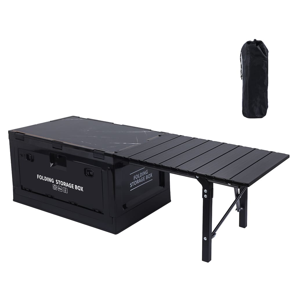 Folding Camp Kitchen Table with Storage Cabinet, Outdoor Cooking Station, Collapsible Table and Storage Bin