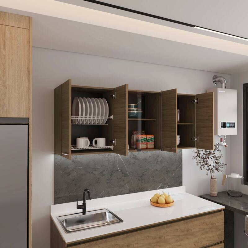 Wall Cabinet 24" H,two internal Shelves and internal plate and glass organizer,two Storage Shelves with two glass Doors
