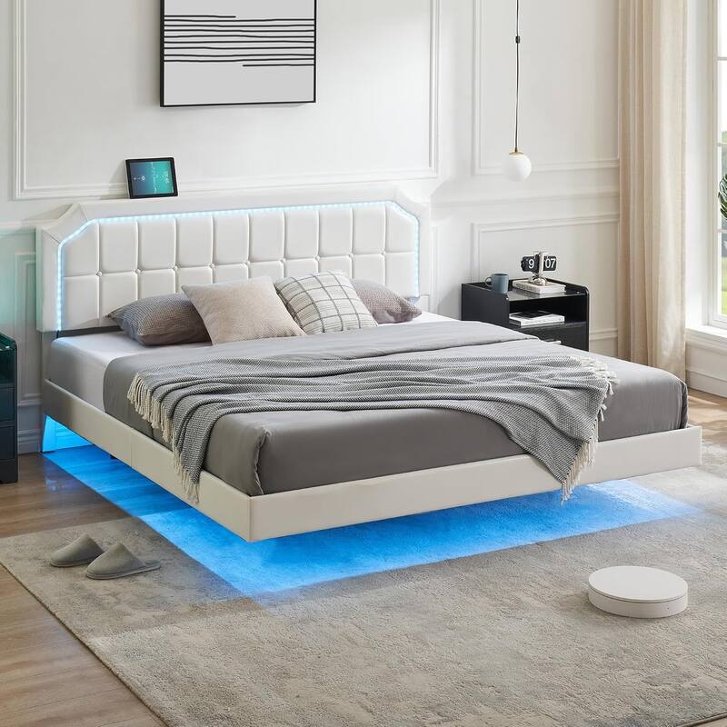 Bed Frame with Upholstered Adjustable Headboard