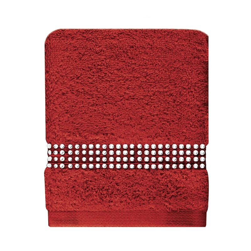Sparkles Home Rhinestone Stripe Fingertip Towel (Set of 2) - Red