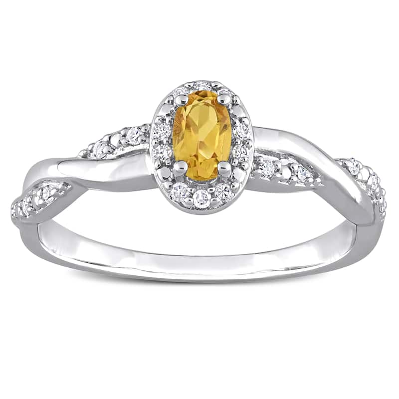 Miadora 1/4ct TGW Oval Citrine 1/10ct TW Diamond Infinity Ring Sterling Silver