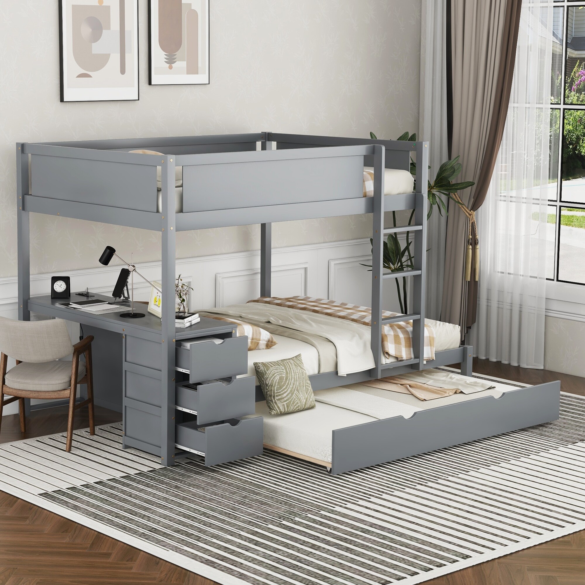 Full Over Full Bunk Bed with Twin size Trundle Storage and Desk Space Efficient Multifunctional Loft Bunk Bed With Storage Bed Bath Beyond 41960527