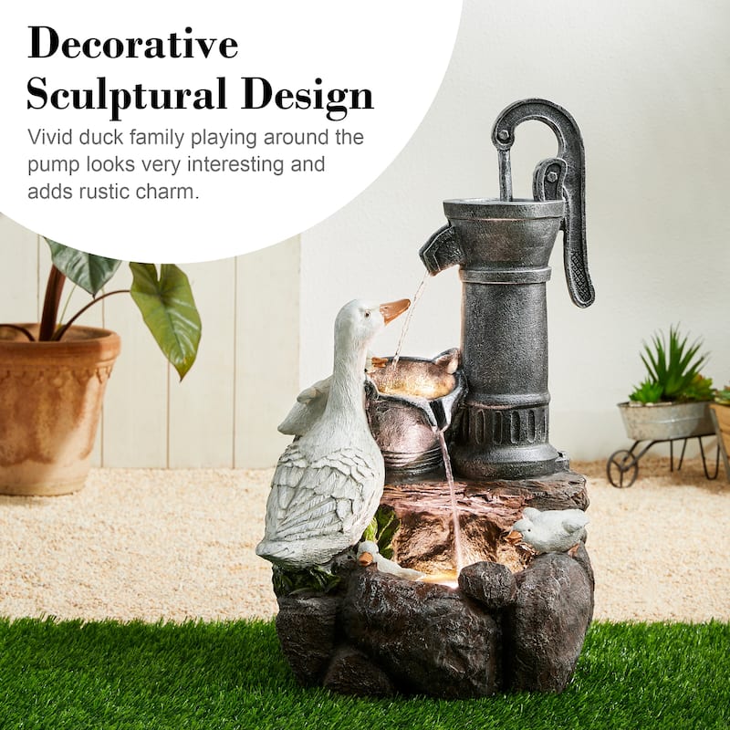 Glitzhome 23.5"H Cute Duck Family Polyresin Outdoor Fountain with LED Light - 23.5"