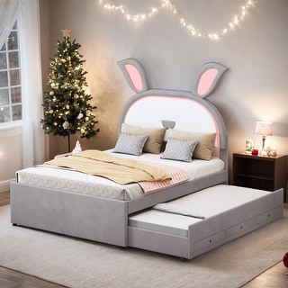 Kid-Friendly Design Full Size Bed Kids Bed, Rabbit-Shaped Headboard ...