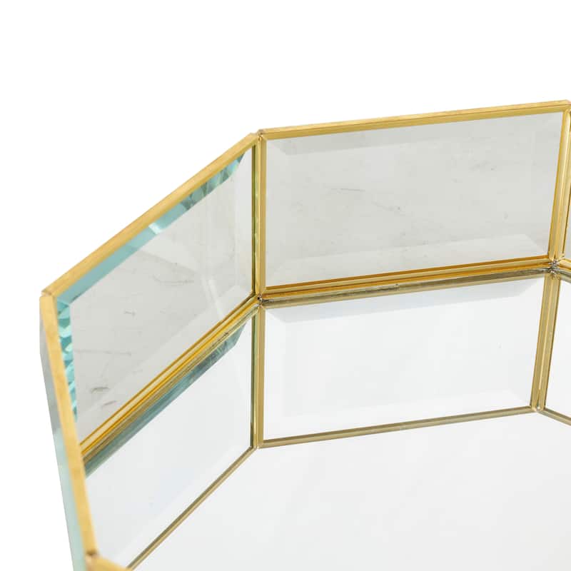 Glass Beveled Wide Octagon Jewelry Box with Gold Metal Frame - Set of 2 Clear - Roche River Decor - 10"W x 14"L x 3"H